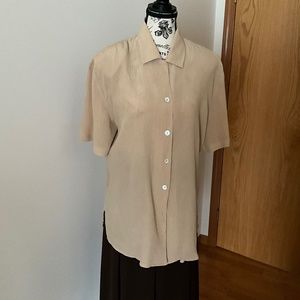 TESS 100% Silk Tan Business Casual Blouse Size L